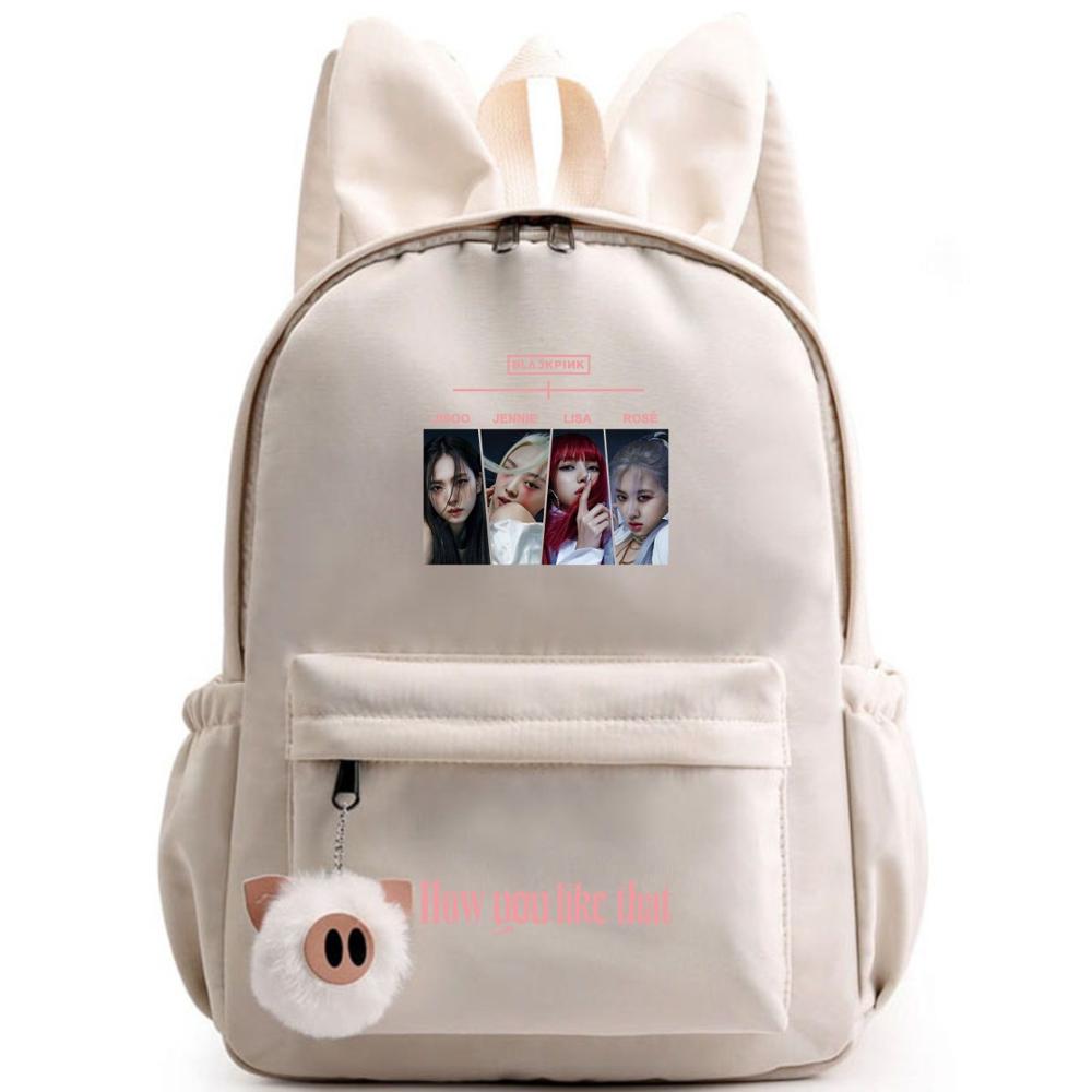 BLACKPINKs Schoolbag Backpack with Rabbit Ear BLINK Shoulder Bag JISOO JENNIE LISA ROSÉ Backpack HOW YOU LIKE THAT Travel Bag: 18