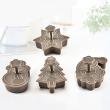 4 Stuks Stempel Biscuit Mold 3D Cookie Plunger Cutter Gebak Versieren Diy Voedsel Fondant Bakvorm Tool Kerstboom Sneeuwpop