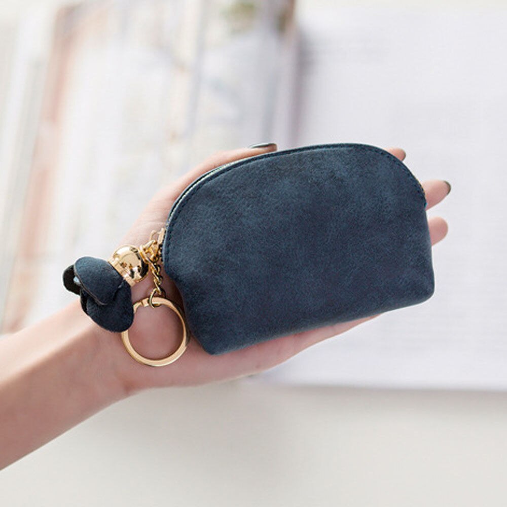 Mini portefeuille en cuir pour femmes, pochette, porte-monnaie, mignon, fleur pendentif, sac à main: Bleu