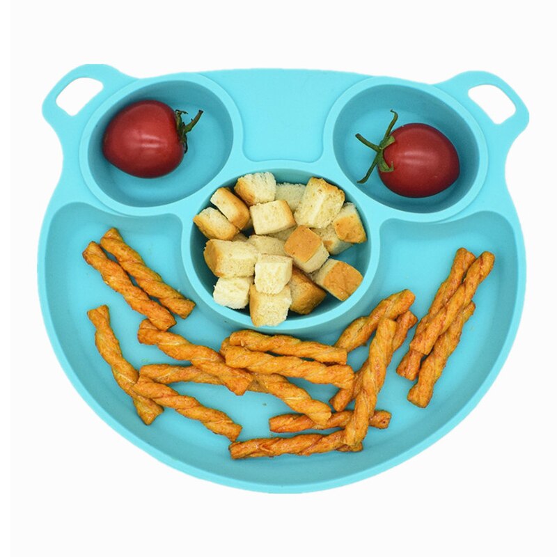 Baby Siliconen Plaat Food Grade Leuke Baby Zuig Voederen Kom Cartoon Bear Paw Vorm Training Servies Peuters Kids