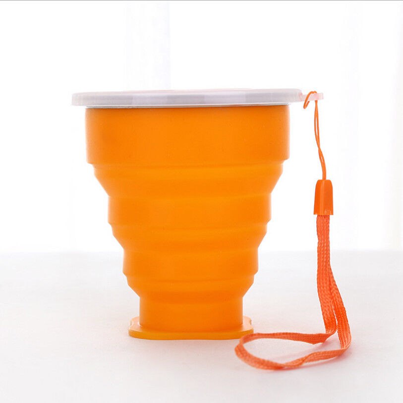 Tool Folding Telescopic Outdoor Tea Coffee Travel Cup Collapsible Silicone Fold Cup With Cover Outdoor Travel Portable: Orange