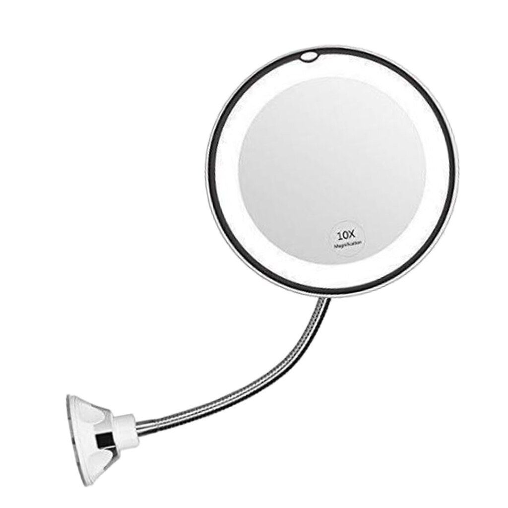 Miroir de maquillage à col de cygne Flexible avec grossissement 10X, miroir LED pivotant pour salle de bain éclairé par LED