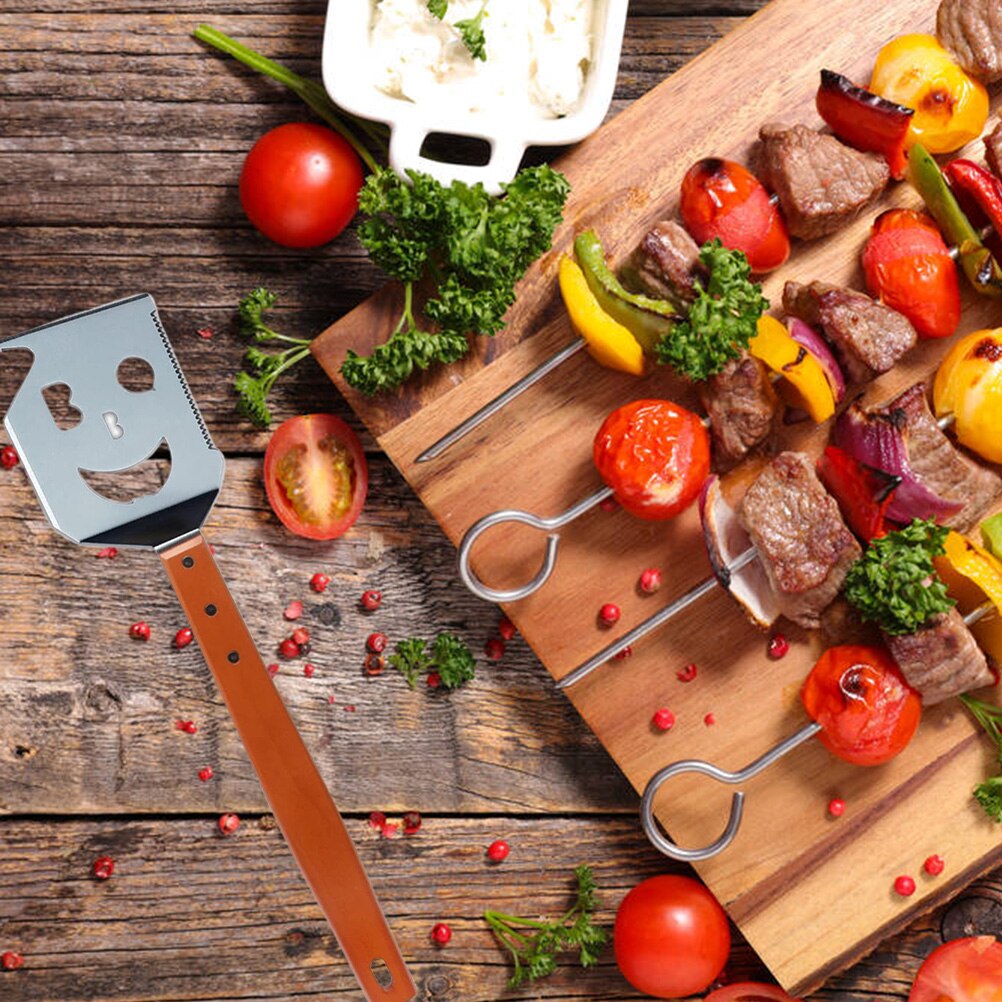 Nette Smiley Grill Spachtel Multi-zweck Grill Spachtel für draussen Grill mit umdrehen Gabel 5 in 1 Edelstahl backen Werkzeug