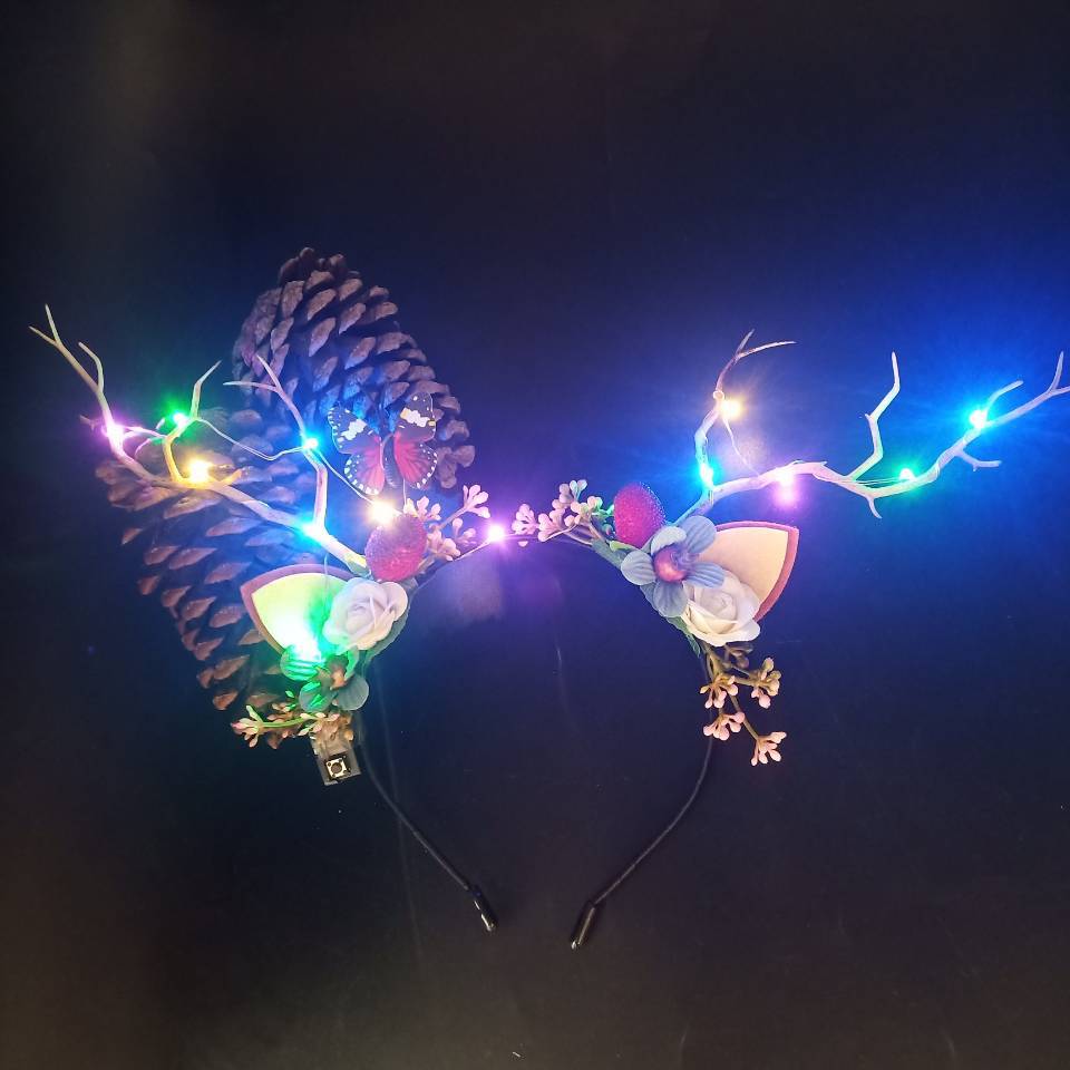 Led rendier gewei hoofdband herten oor bloem kroon haarspeld feest haarband bruiloft verjaardag lichtgevende festival kostuums