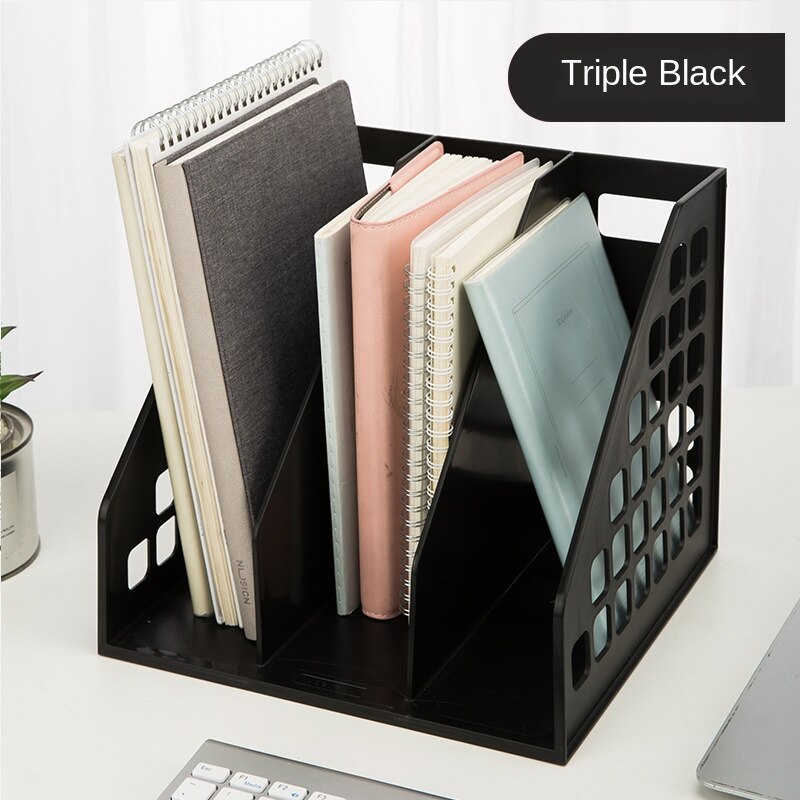 All-in-One File Box Triple Quadruple Documentation Storage Rack Desktop File Column Office Shelf Document Basket: Style 2  Black
