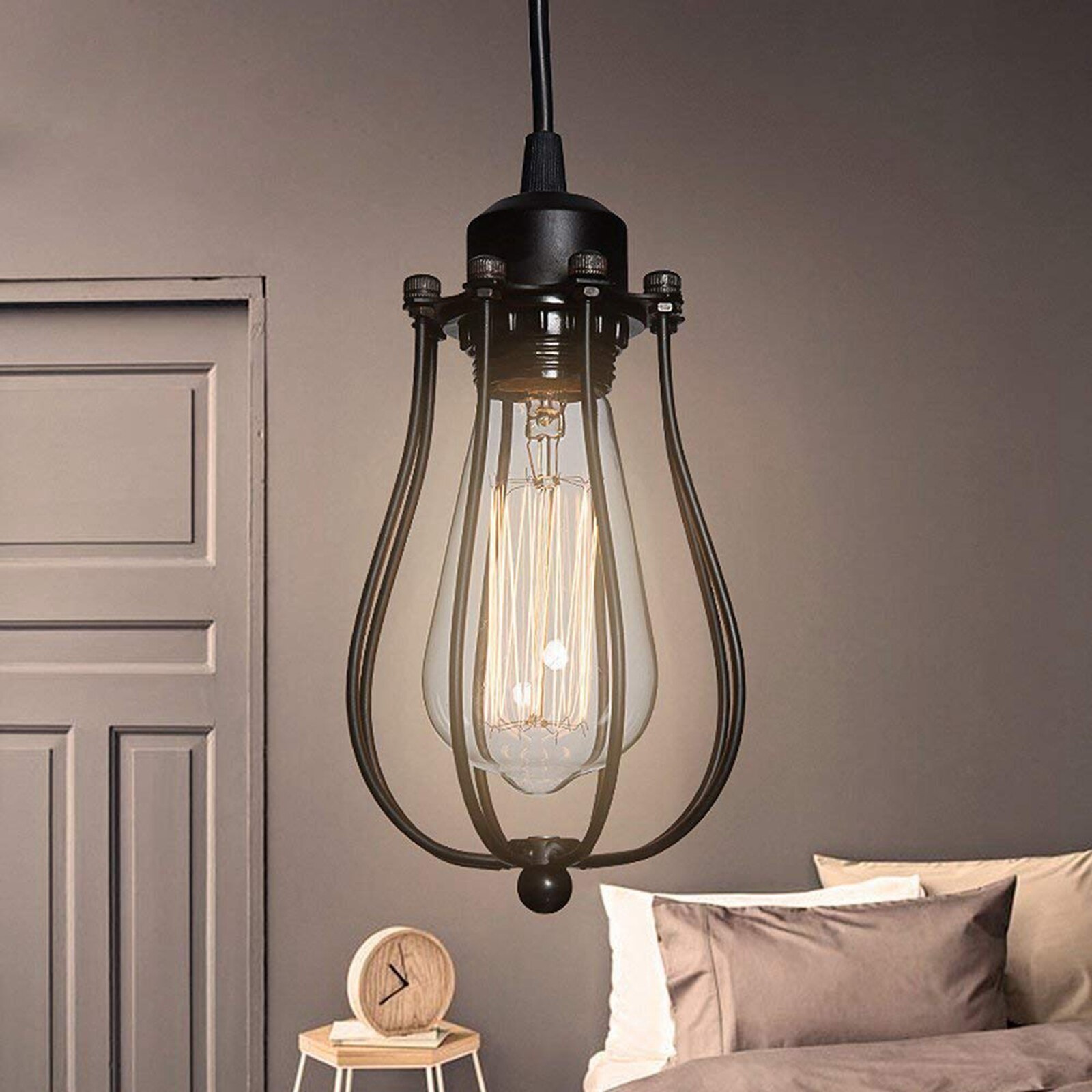 Plafonnier Industriel Vintage, Noir Luminaire Plafonnier Métal Cage