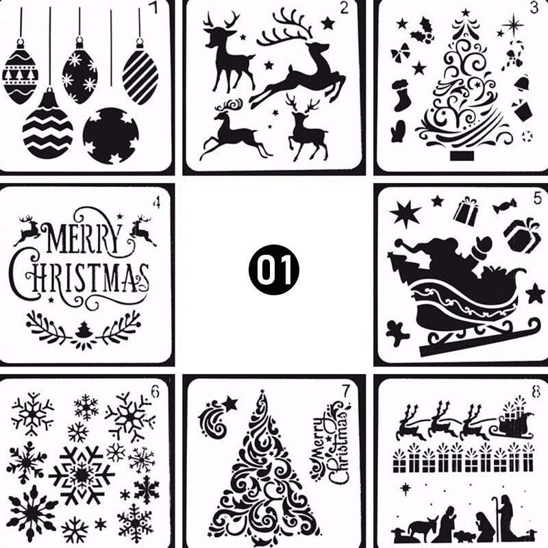 Plantillas de capas para álbum de recortes, plantilla decorativa para colorear, Feliz Navidad, copo de nieve, bricolaje, 8 unids/set por Set: 1
