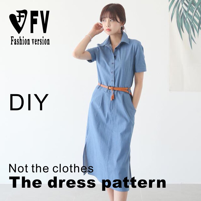 Vestido vaquero con patrón de costura para mujer, Camisa larga con estampado de falda, de ropa 1:1, BLQ-326 de dibujo