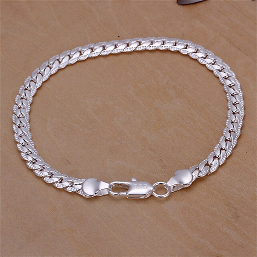 Exquisita Cadena de 10mm en color plateado para hombres y mujeres, cadena noble, pulsera de boda, abalorio de , de cumpleaños bonito para boda H091: H199   5MM CHAIN