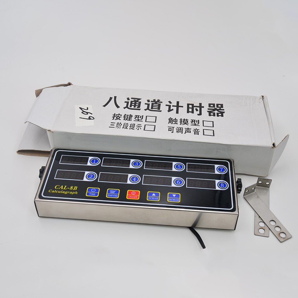 8 Channel Digital Kitchen Cooking Time Reminder Bakery Clock Loud Alarm Stainless Steel LED Display Timer US Plug