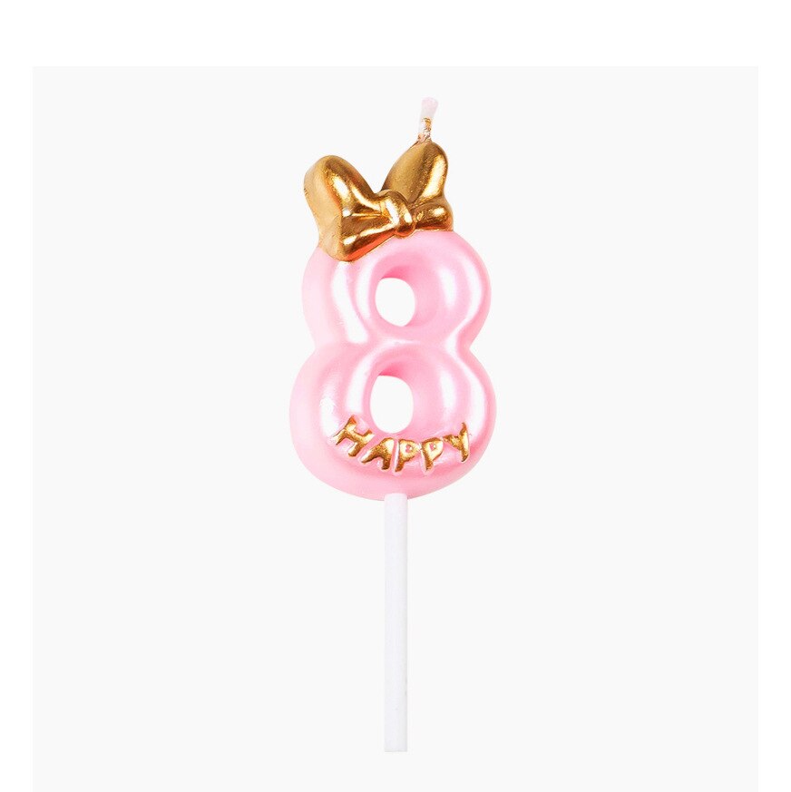 Bougie d'anniversaire numéro 0-9, 1 pièce, joyeux gâteau s pour fête, gâteau couronne/enfants, outils de décoration de mariage pour adultes: bow-knot 8