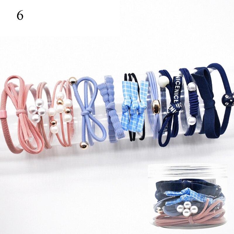 12Ps/Set Elastic Hair Bands For Hair Tie Blue Pink Women Girls Korean Flower Pearl Hair Bands Ponytail Holder Hair Accessories: 6