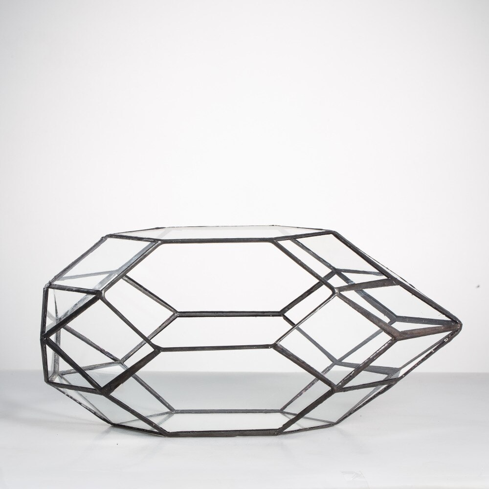 De cristal moderno de pote de flor grande Irregular poliédrico terrario geométrico de cristal linterna suculentas maceta para plantas 11 pulgadas de altura