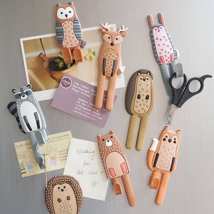 Cute Animal Magnetic Hooks Removable Fridge Sticker Refrigerator Message Non-trace Magnet Coat Hanger Key Holder Storage Hook