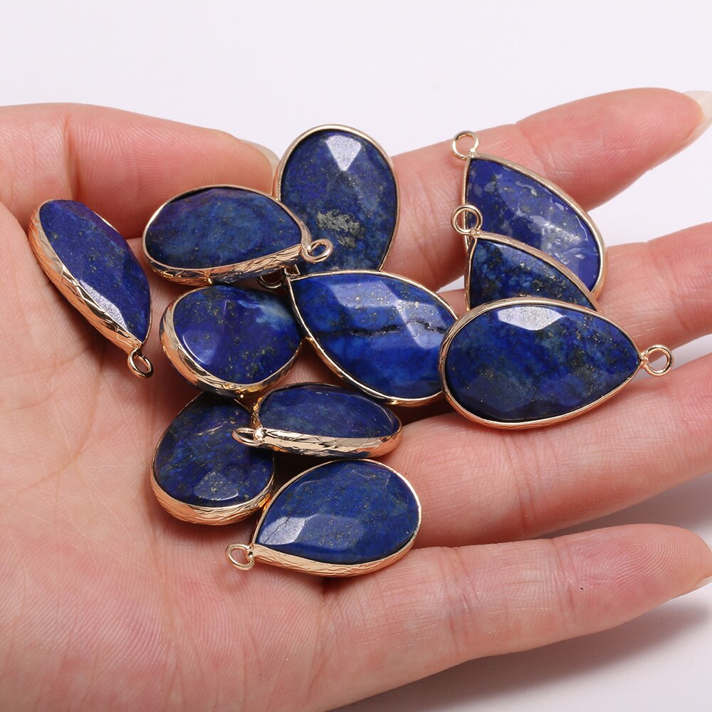 2Pcs Naturale di Pietra Del Pendente di Goccia Dell'acqua Lapis lazuli Pendente per Monili Che Fanno Fai Da Te Orecchino Collana Accessori 16x30mm