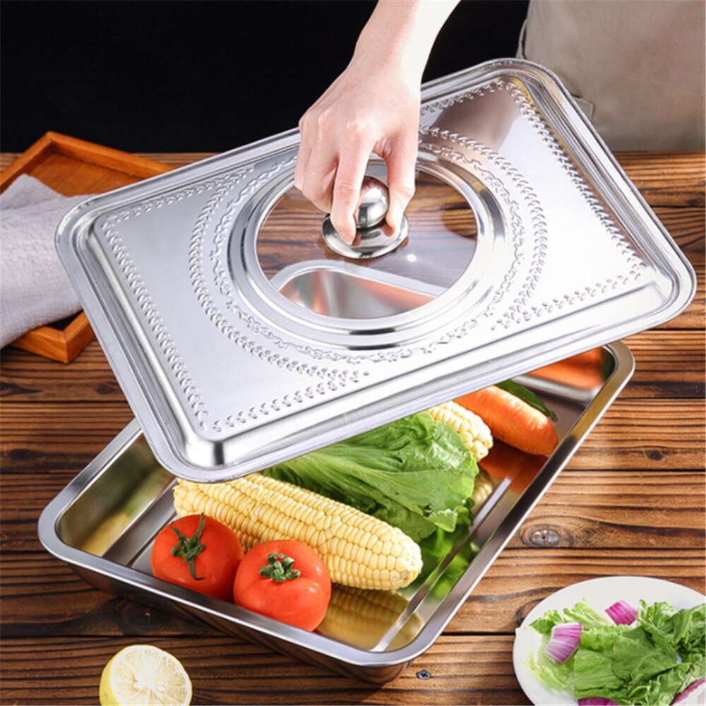 Stainless Steel Pan Lid Cover Pot Lid 40X30cm Rectangular Tray Pan Cover Lid Grilled Fish Pan Lid Square Pot Lid Glass Pan Lids