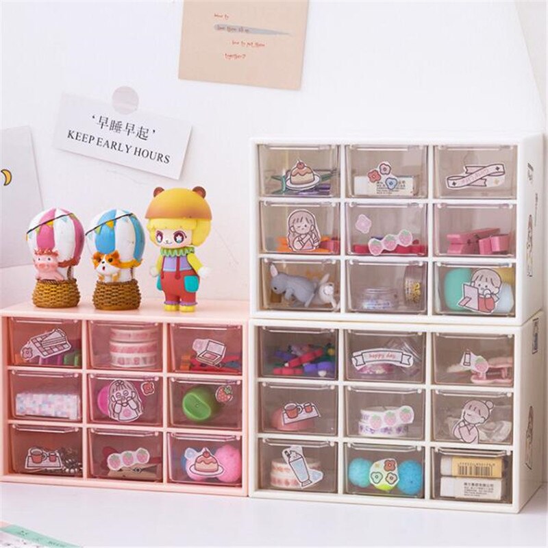 Kawaii Desktop Plastic Organizer Jewelry Makeup Containers Desktop Organizer Desk Storage Box School Stationery Accessories