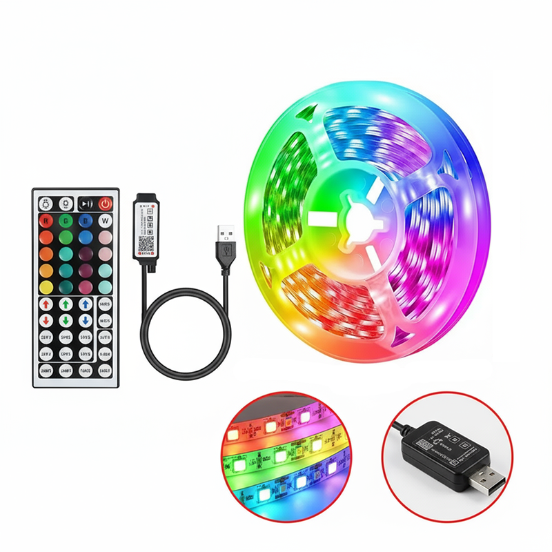 18 led-strimler med 5050 rgb-lys, usb, farveskiftende, fleksibel lampe med app-styring til rumdekoration, tv-baggrundsbelysning