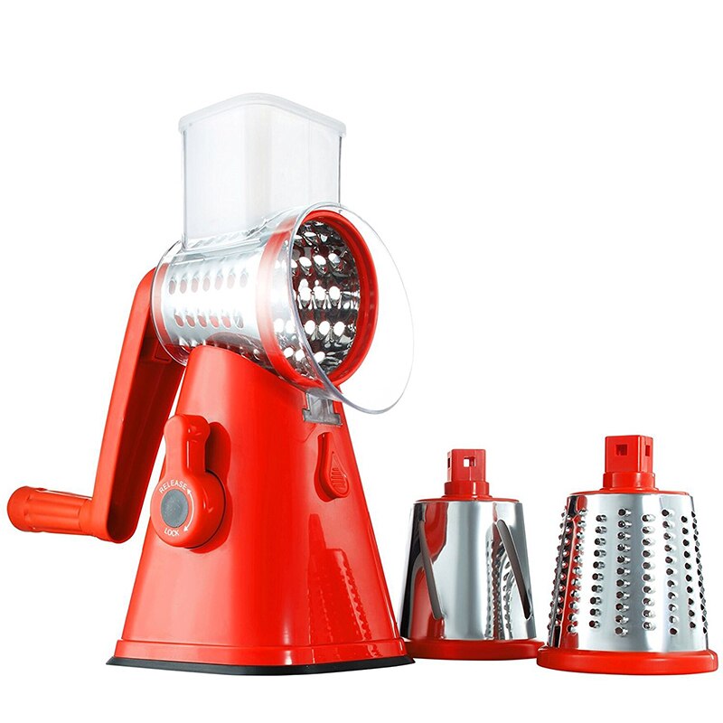 Newest Kitchen Accessories Gadgets Tools Manual Vegetable Cutter Multifunctional Round Mandoline Slicer Potato Shredder: Red