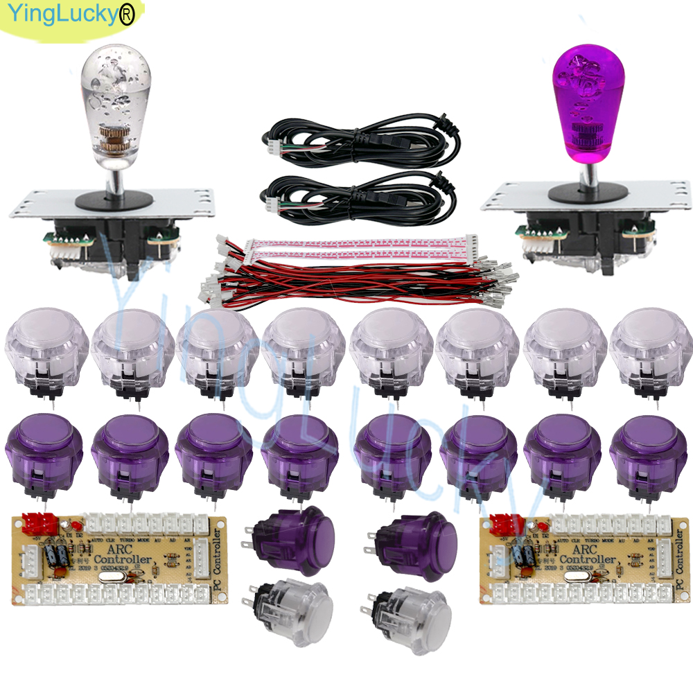 Joystick d'arcade pour 2 joueurs, kit de bricolage PC Raspberry Pi, Kit de jeu d'arcade avec bouton poussoir, Joystick de Style américain, câbles d'encodeur USB: Violet