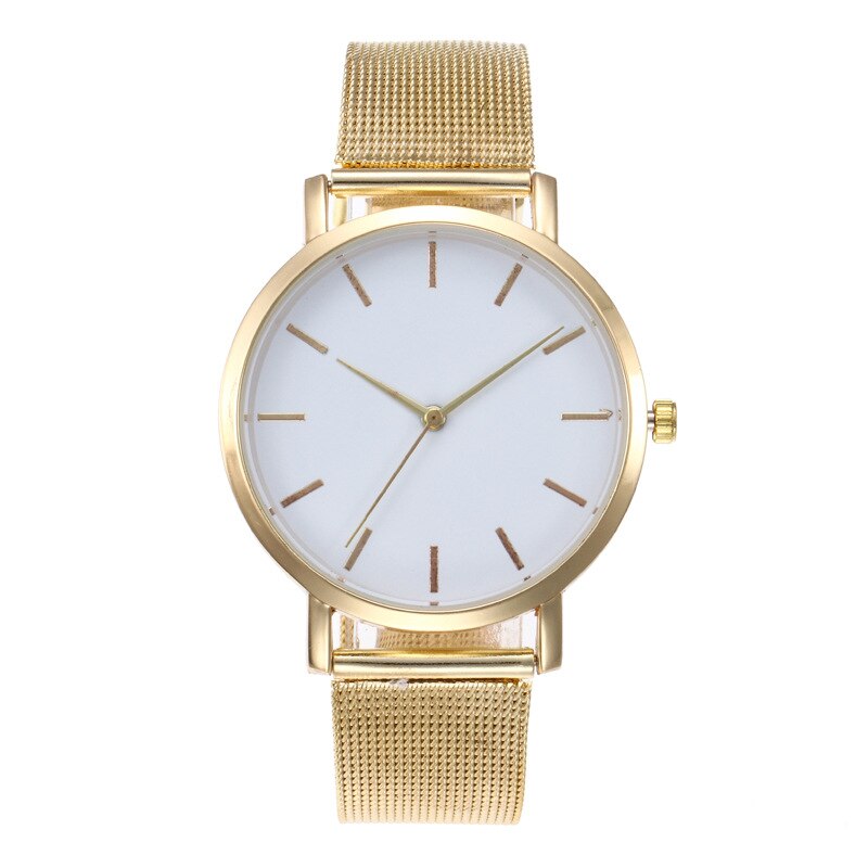 Mode Vrouwen Horloges Rvs Mesh Band Quartz Horloge Luxe Horloge Sport Klok Uhren Herren Voor Vrouwen Horloge: Golden-White