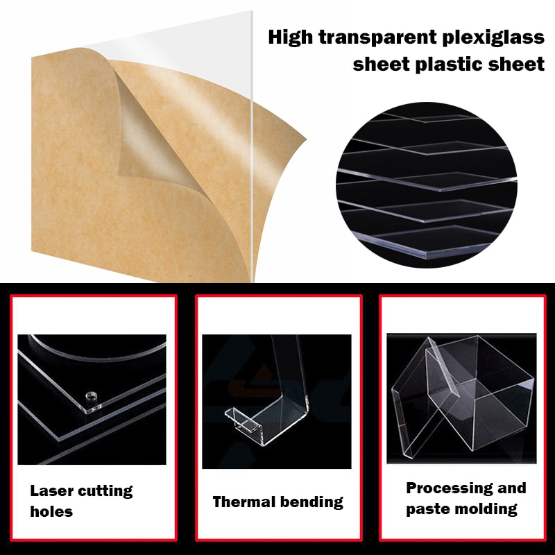 Transparent Clear plastic Sheet acrylic board organic glass polymethyl methacrylate 1mm 3mm 8mm thickness 200*200mm