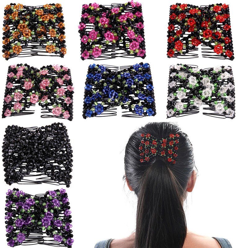 Accessoires de coiffure de dames perles magiques élasticité Double peigne à cheveux pince accessoires de coiffure extensibles