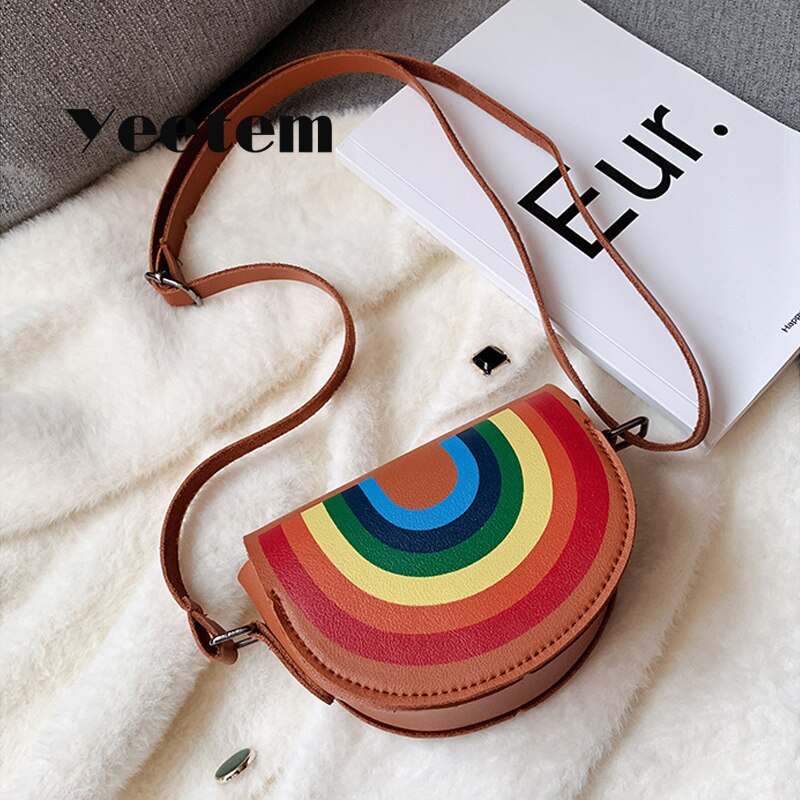 Cartoon Regenboog Kinderen Mini Crossbody Bag Pu Leer Baby Kids Smile Bloem Portemonnee Leuke Jongens Meisjes Accessoires Tas