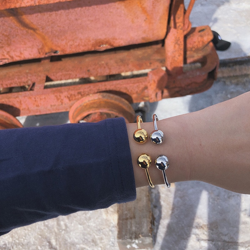 Ghidbk dainty duplo contas abertas pulseira pulseiras para mulheres minimalista gemetrical bolas fina pulseira simples chique design pulseiras