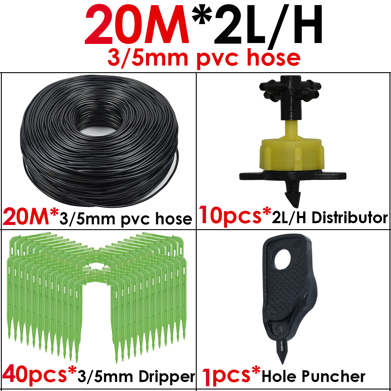 Greenhouse 40M/20M 4-Way 4L Drip Arrow Irrigation Transmitter Dripper Sprinkler irrigation System Potted Planting Yard 10/20sets: light green