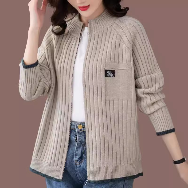 Strikket cardigan damejakke forårs- og efterårsovertøj løstsiddende og stilfuld langærmet afslappet lynlåstrøje grøn: 4xl / Grøn