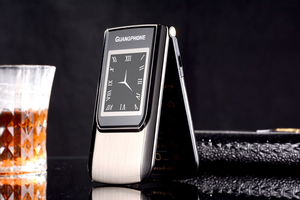 2G GMS Slim Flip Dual Screen Cheap Senior Touch Mobile Phone SOS Speed Dial Dual Sim Russian Key Cell Phone For Elder P047: Standard / Grey