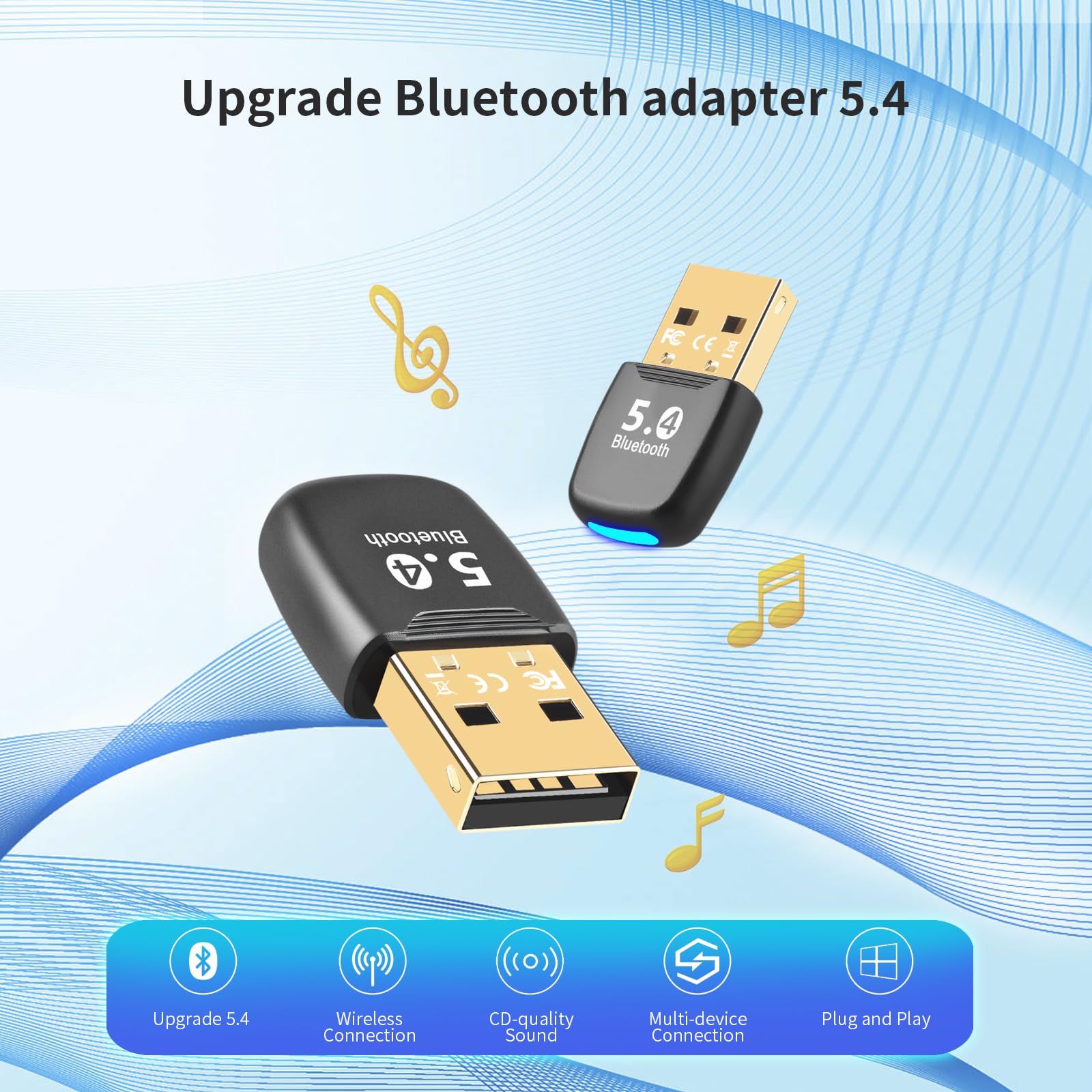 Hannord Bluetooth 5.4 Adapter Dongle USB Bluetooth Receiver Support EDR & BLE for Speaker Mouse Keyboard Audio Transmitter