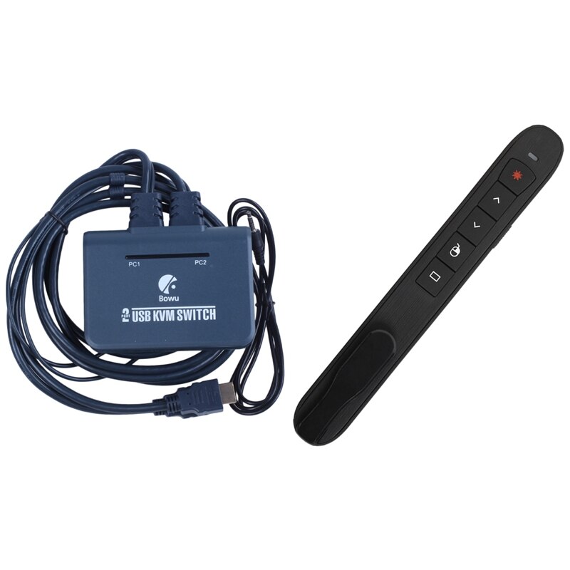 1 Set 2 Port HDMI KVM Switch with Cables & 1 Set Rechargable RF 2.4G Wireless Presenter