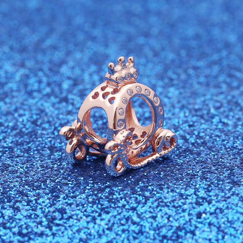 Echt 925 Sterling Zilveren Kralen Rose Shining Crown Carriage Charm Fit Pan Vrouwen Armband Diy Sieraden