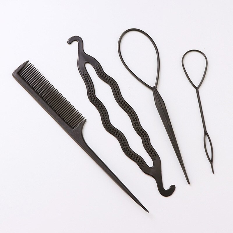 Salon 2-4pcs/set Women Girls Ponytail Creator Plastic Loop Pony Tail Clip Hair Braid Accessories Maker hair Styling Tool: black