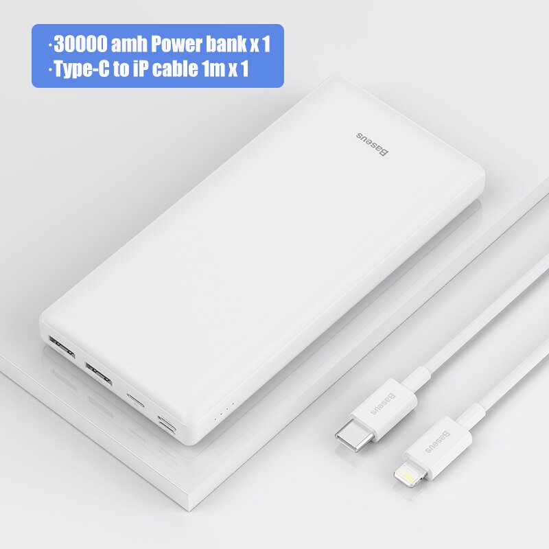 Baseus Energie Bank 30000mAh USB C Schnelle Aufladen Energie Tragbare Externe Batterie Ladegerät Für iPhone 1112 Profi Xiaomi Pover Bank: Weiß hinzufügen C-L