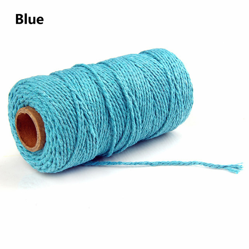 100 Yards 2mm Braided Cotton Cords Twisted Macrame Hand Knitted Cord for Handmade Sewing Thread DIY Craft Decoration Supplies: Blue