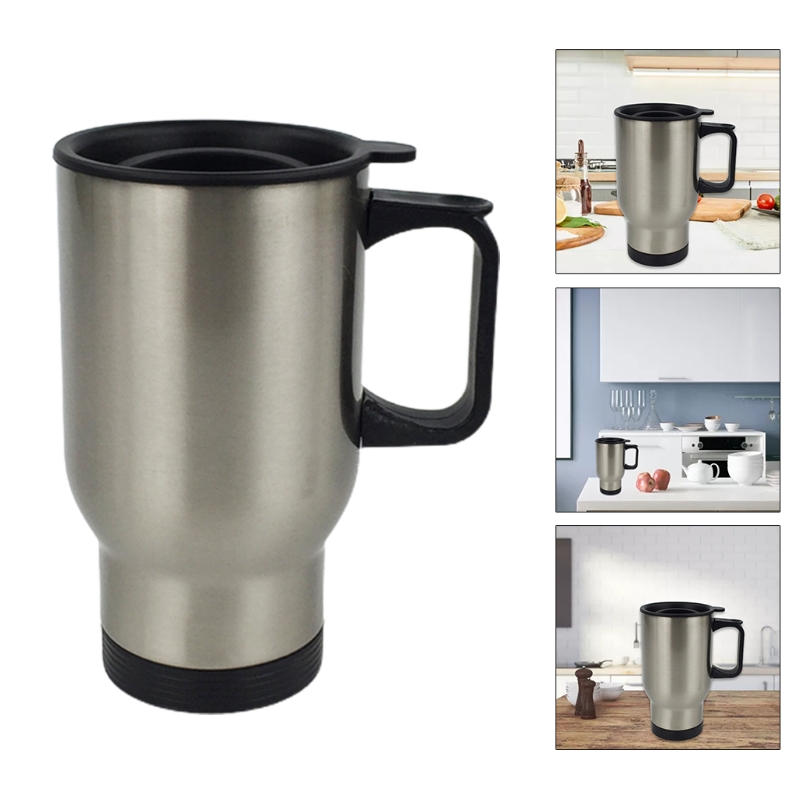 450ml Stainless Steel Silver Travel Blank Sublimation Mug Coffee Thermos Cup with Handle Lid for Heat Press Printing