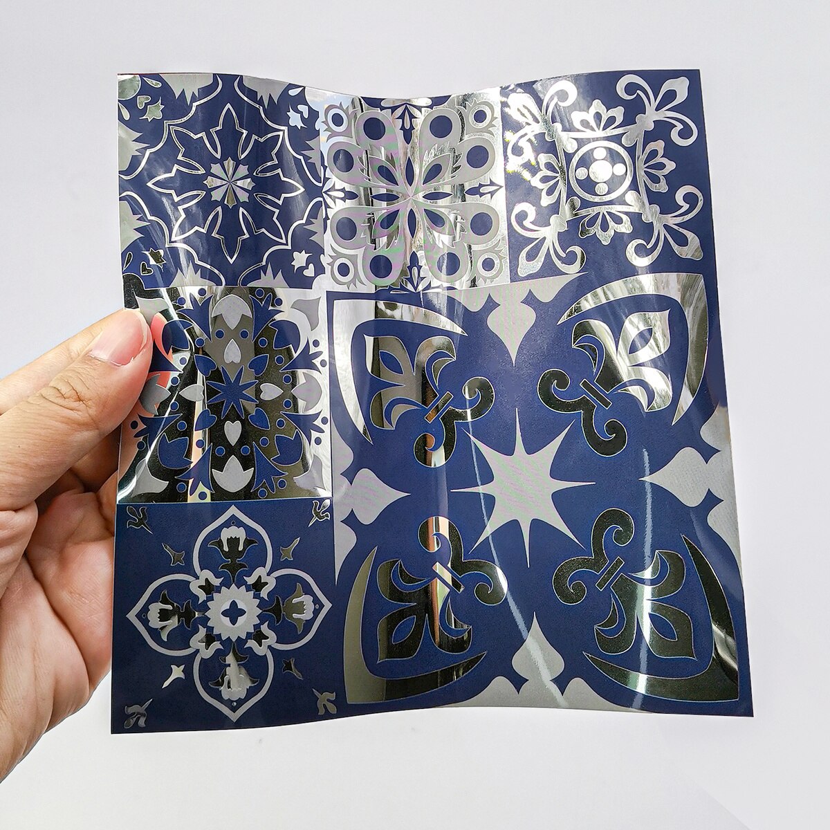 12Pcs Marokkaanse Metalen Wind Knipperende Keramische Tegel Met Silver Chrome Materiaal Keuken Badkamer Zelfklevende Woondecoratie