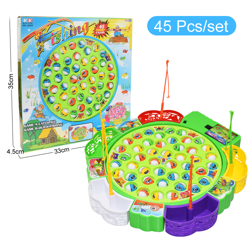 freundlicher Angeln Spielzeug Elektrische Rotierende Angeln Spielen Spiel Musikalische Fisch Platte einstellen Magnetische draussen Sport Spielzeug für KidsGifts: 45Stck A mit Kasten