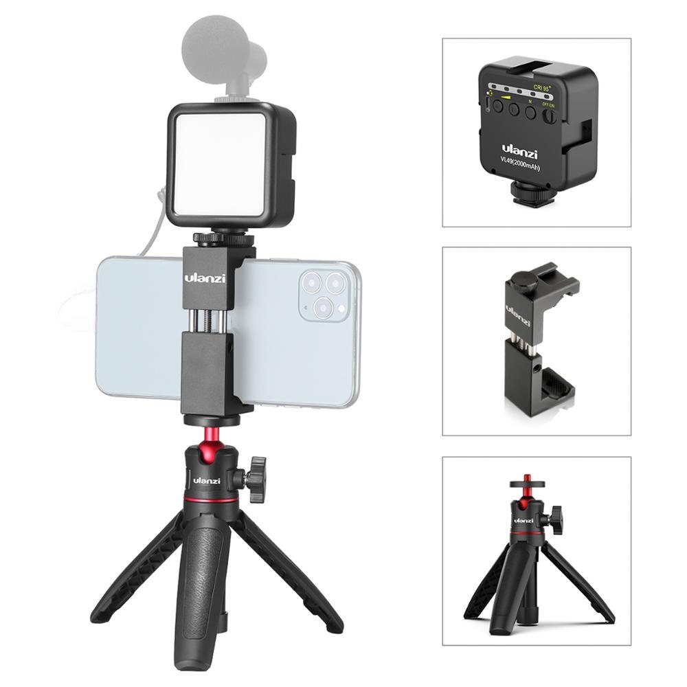 Ulanzi telefon video vlog kit med selfie stick stativ led fyld lys telefon klemmeholder universal 1/4 koldsko montering: Combo 6