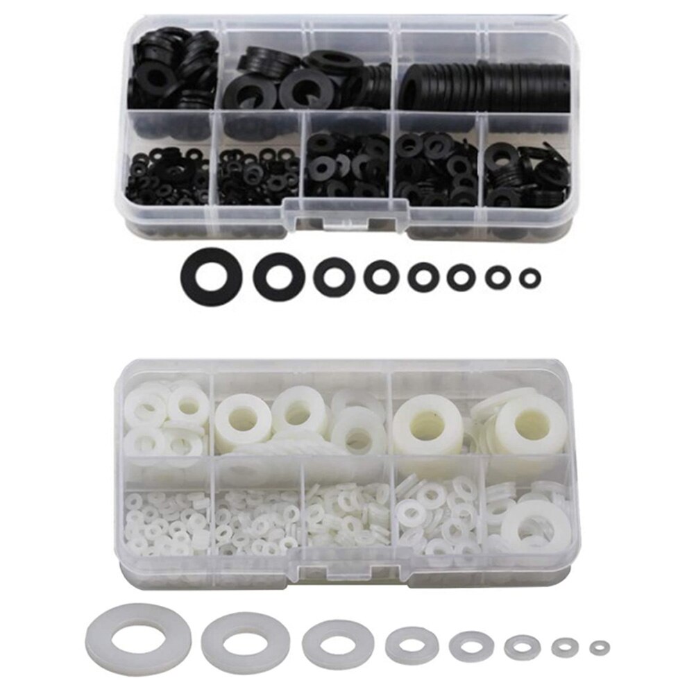 Arandelas planas de nailon 550 Uds para tornillos arandelas redondas variadas Kit de clasificación de tamaño múltiple