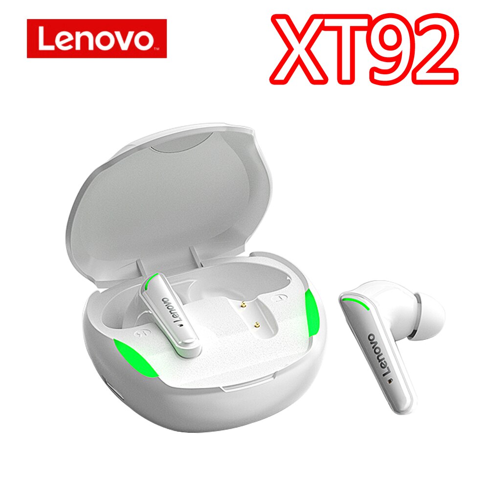 Lenovo XT90 XT92 Wireless Headphones Bluetooth Earphones TWS Headset Sports Low Latency Touch Control Waterproof Earbuds Fitness: XT92 White