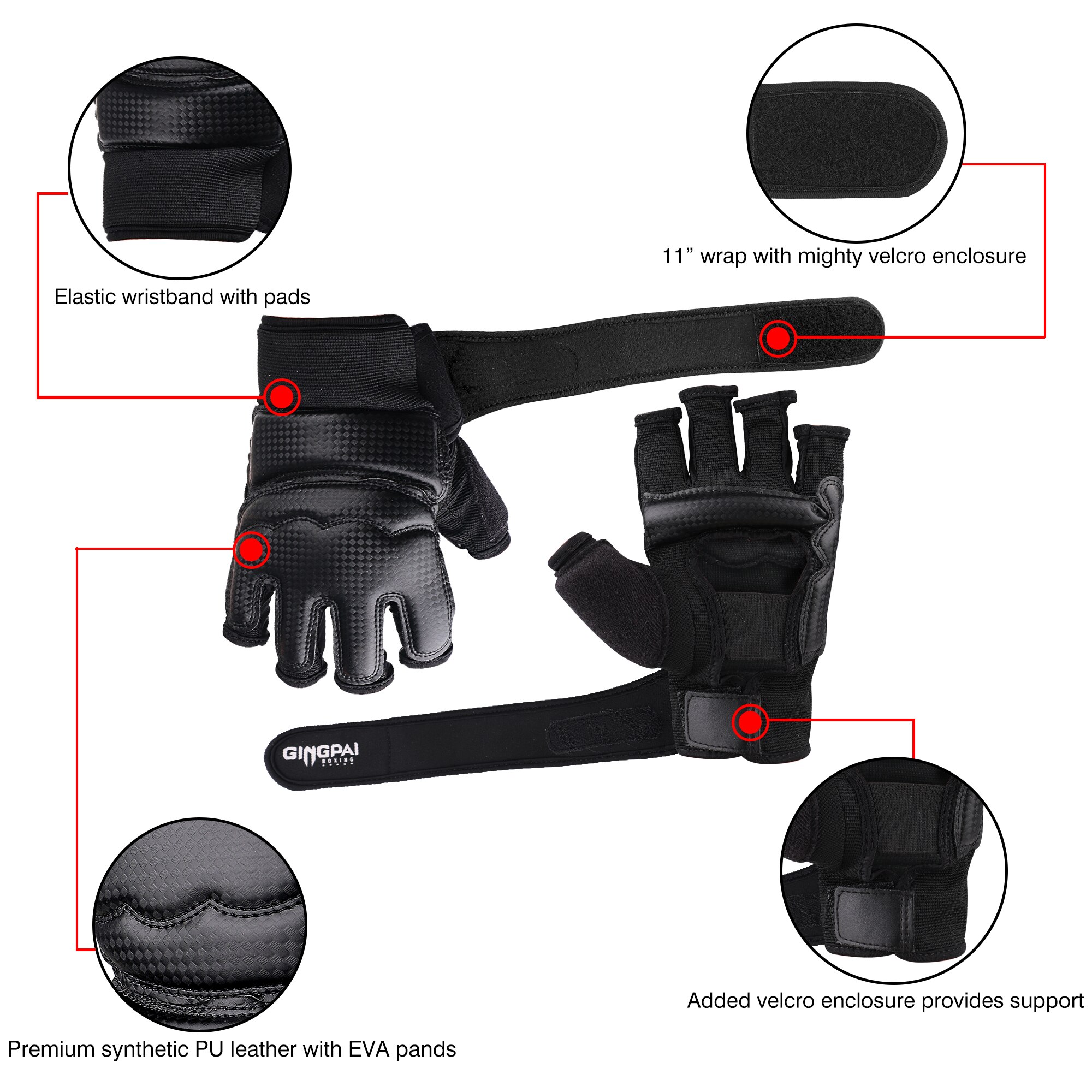 Guantes de Taekwondo para niños y adultos, protectores de manos de medio dedo para Karate, boxeo, MMA, saco de boxeo, negro, WTF