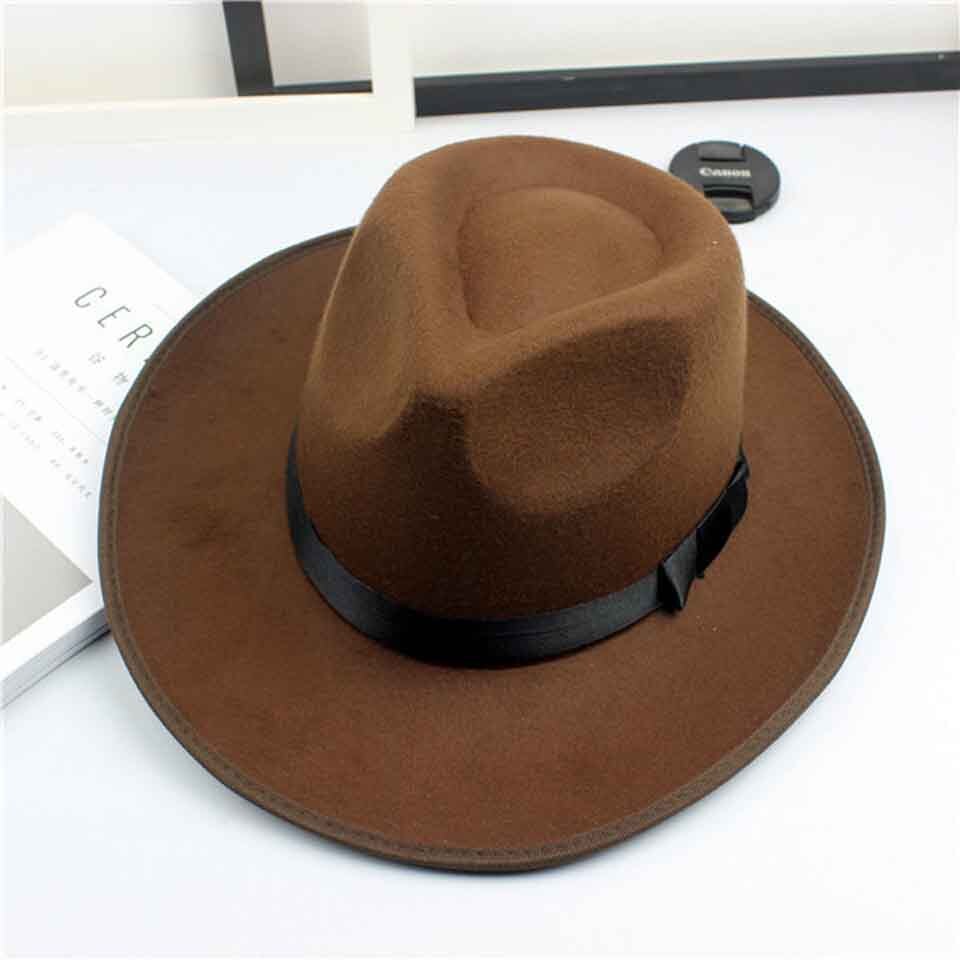 Solid Vilt Fedora Hoed Voor Mannen Brede Rand Dames Trilby Chapeu Vilten Hoed Vrouwen Mannen Jazz Hoed Kerk Godfather sombrero Caps