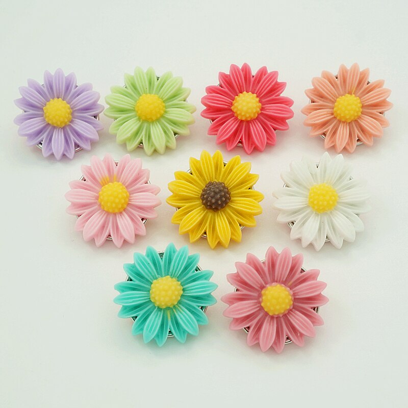 Mode Schoonheid 10Pcs Mixed Kleurrijke Ronde Resin Bloemen 18Mm Snap Knoppen Fit Snap Armband Snap Sieraden NS0016