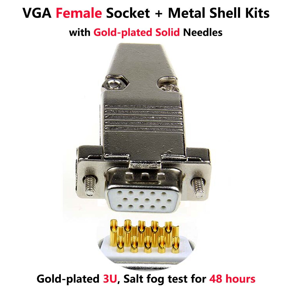 VGA Welding Connector DB15 Male Plug / Female Socket Metal Shell Kit 3 Rows 15 Pin Serial Port Connector D-SUB15 Adapters: Female Solid