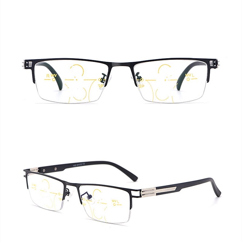 Men Half Frame Anti Blue Light Progressive Glasses Smart Zoom Hyperopia Reading Glasses Far And Near Dual-Use Glasses 1122: Black  No Lens