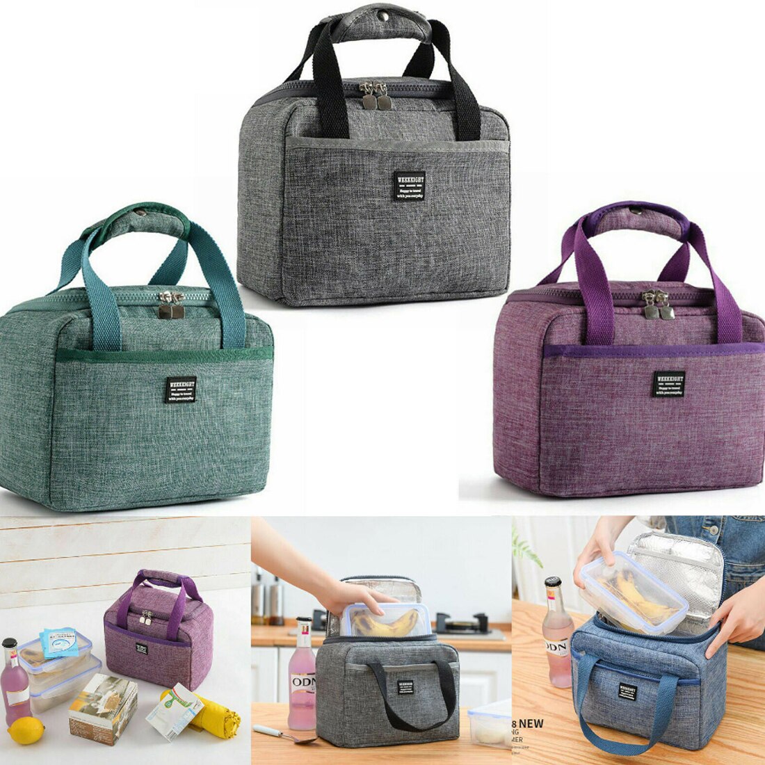 tragbare Neue Thermische Isolierte Mittagessen Box Tote Kühler Handtasche Bento Beutel Abendessen Behälter Schule Lebensmittel Lagerung Taschen